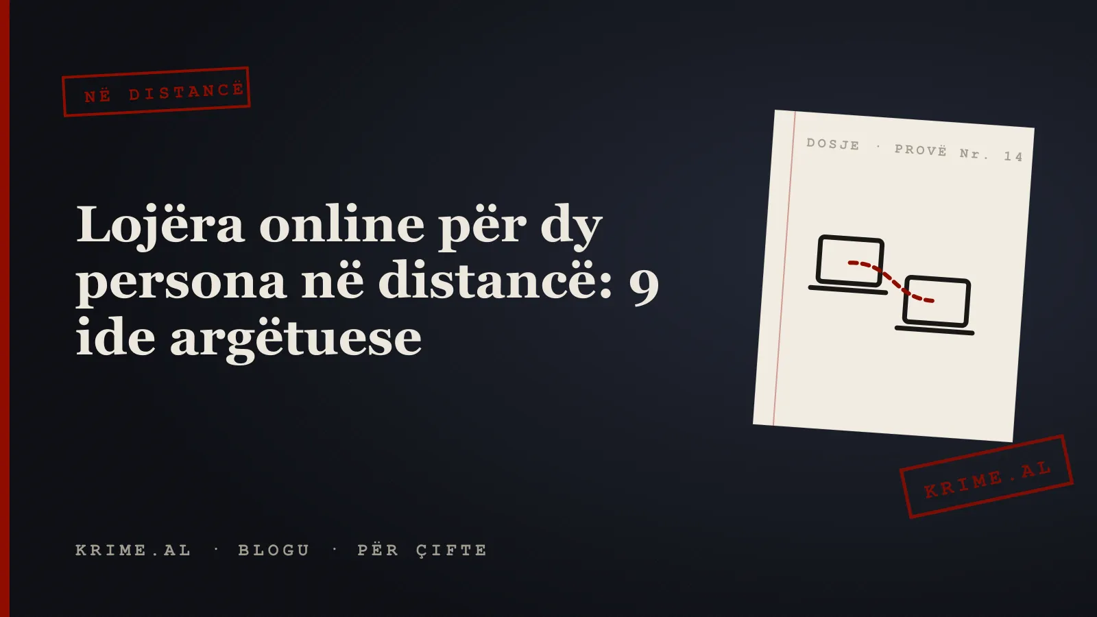 Dy ekrane laptopësh përballë njëri-tjetrit, të lidhur me një fije të kuqe si në tabelën e një hetuesi